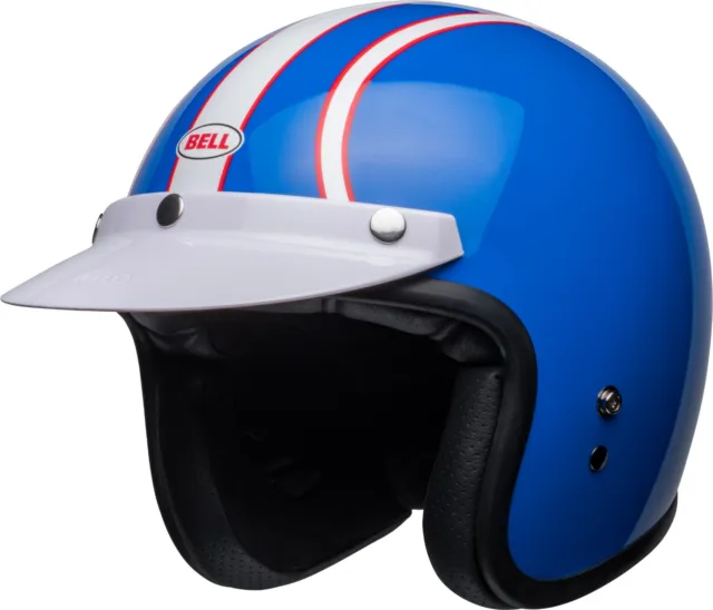 Bell Custom 500 3/4 Open Face Motorcycle Helmet Six Day Steve McQueen Blue Large