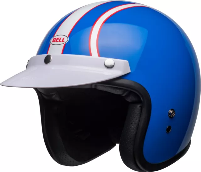 Bell Custom 500 3/4 Open Face Motorcycle Helmet Six Day Steve McQueen Blue Small
