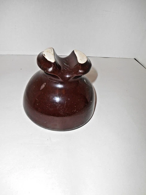 Vintage Large Brown Porcelain Ceramic Electrical Insulator with Threaded Bottom