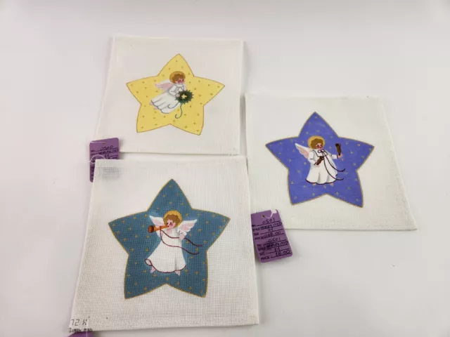 Lot of 3 Handpainted Needlepoint Canvas MELISSA SHIRLEY Christmas Angel Star 24m