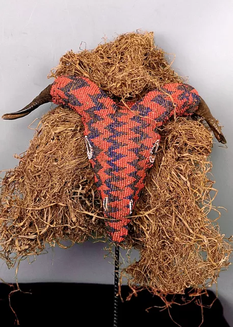 Old Tribal Bamileke Beaded Bull Headress Mask    ---  Cameroon  BN 8
