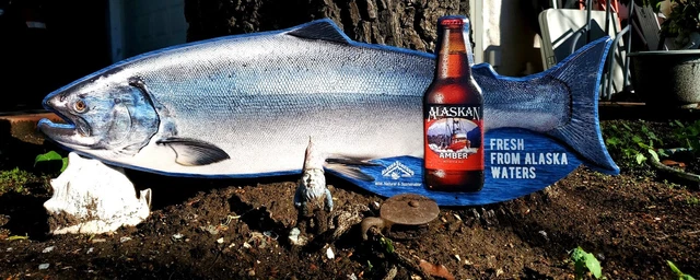 Alaskan Amber Fish Salmon Fishing Craft Beer Metal Tin Tacker Sign