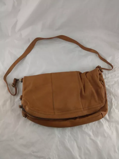 GAP Bag Tan Soft Leather Flap Cross Body Shoulder Laptop Womens Boho Classic