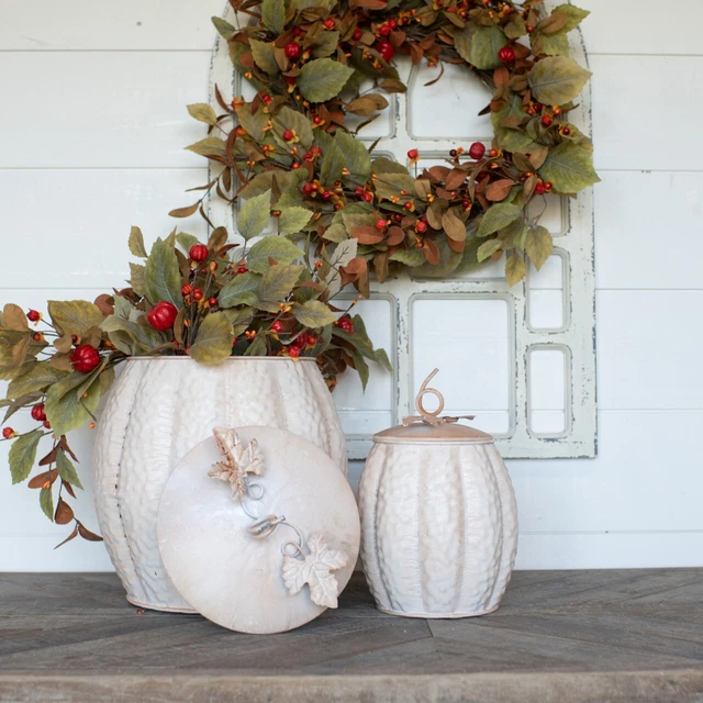 VINTAGE Set (2) Ragon House Ginger Metal Pumpkin Cans w/  Lids