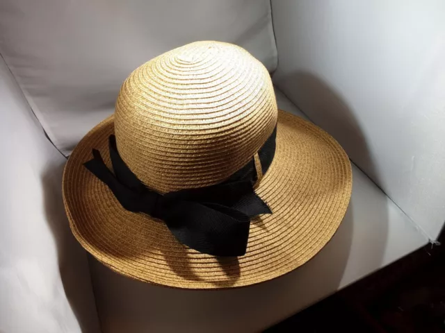 TOUCAN COLL.  N.Y. Packable Straw Sun Hat Natural With Black Bow USA