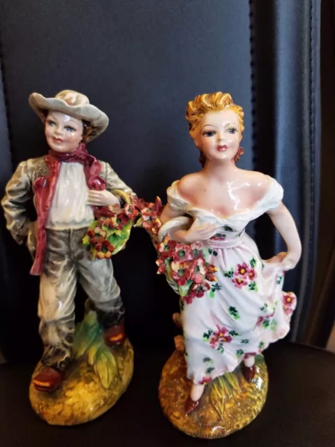 Capodimonte  Figurines Italy  hand painted signed Carlo Mollica 8 1/2" h Antique