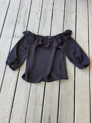 New J.Crew Mercantile Women Medium Ruffle Convertible Blouse Black Off Shoulder