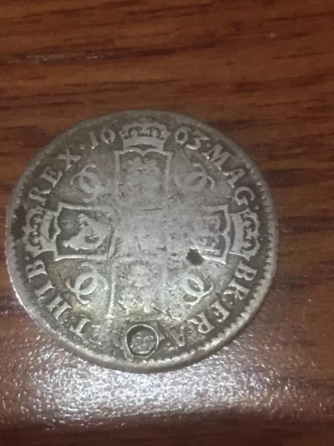 Charles II 1663 silver shilling coin is worn but key date and holed 6.33 grams