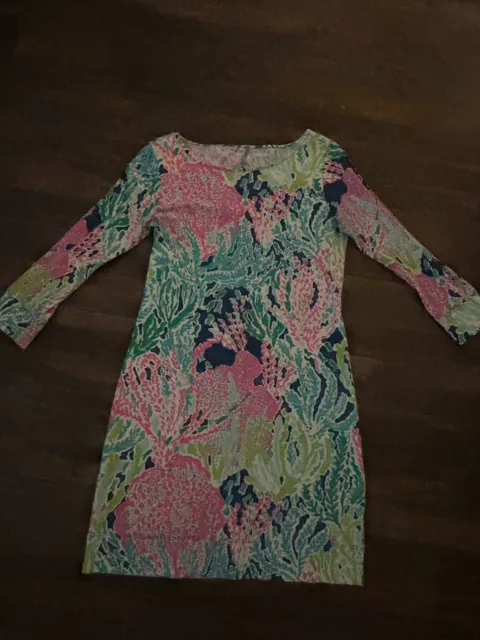 Lilly Pulitzer Women's Knit Long sleeve Cotton Dress Size XS Small Pink Blue