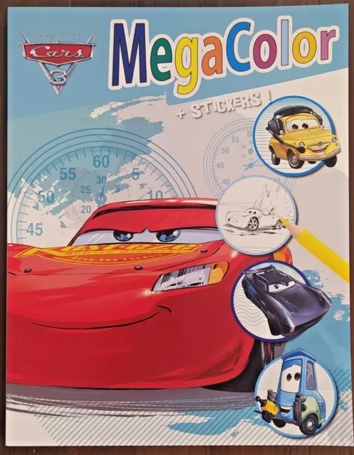 Malbuch Disney Pixar Cars 3 Mega Color DIN A4 mit 120 Malvorlagen + 25 Sticker