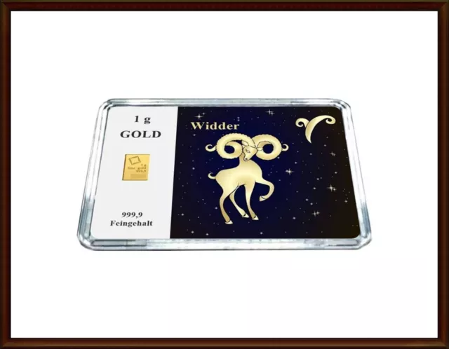 1g Gramm Gold Barren in Motiv Box "Sternzeichen Widder" als Geburtstag Geschenk 3