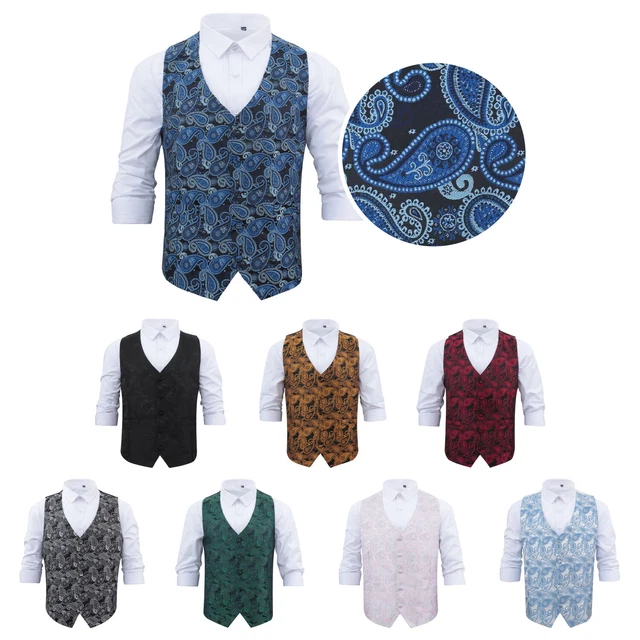 Gilet da smoking da uomo in tessuto paisley bohémien formale matrimonio di DQT