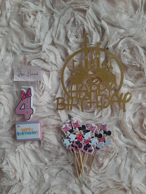Candela Buon Compleanno numero 4 + Scelte Mouse Minnie + Topper Torte Castello Disney