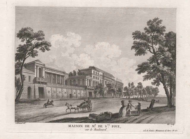 Paris Maison Sainte-Foix Rue Basse-du-Rempart estampe gravure engraving vue 1780