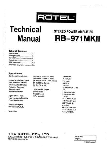 Service Manual-Anleitung für Rotel RB-971 MK2