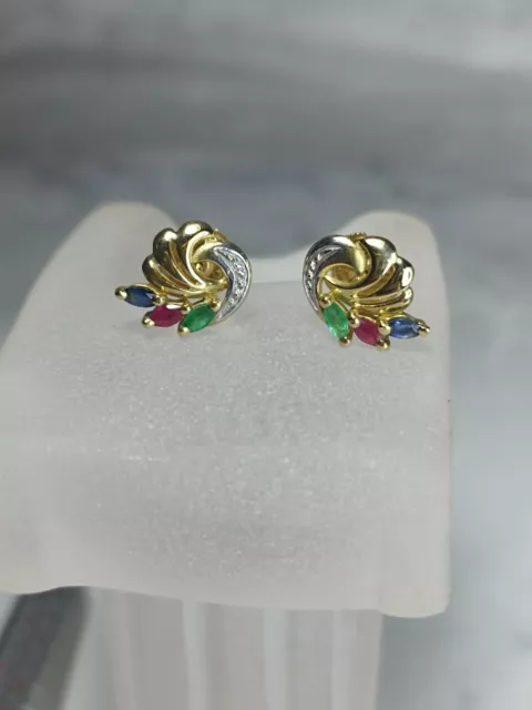 boucles d'oreilles or 18 carats Émeraude Rubis Saphir