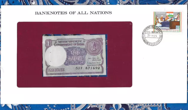 Banknotes of All Nations India 1 Rupee 1984  P-78A/a UNC prefix 51F