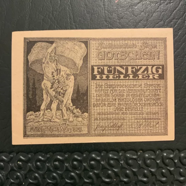 53264 Banknote Austria Steyr 50 Heller Blason 1921 UNC Missing Red Color Error?