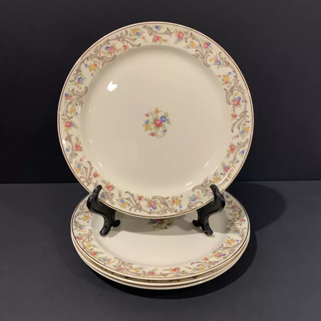 Vintage Taylor Smith & Taylor Salad Plates China Floral Flower Gold Rim Set of 4