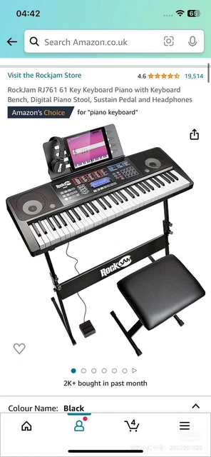 RockJam RJ461 61 Key Electric Keyboard With Stand and Pedal