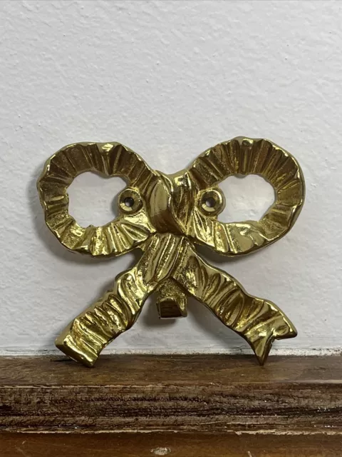 Vintage Bombay Company Solid Brass Ribbon Hook Wall Door Wreath Hanger/Holder