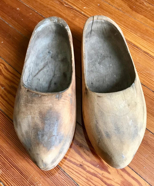 Vintage Hand Carved Dutch Wooden Shoes Clogs Unpainted Wood