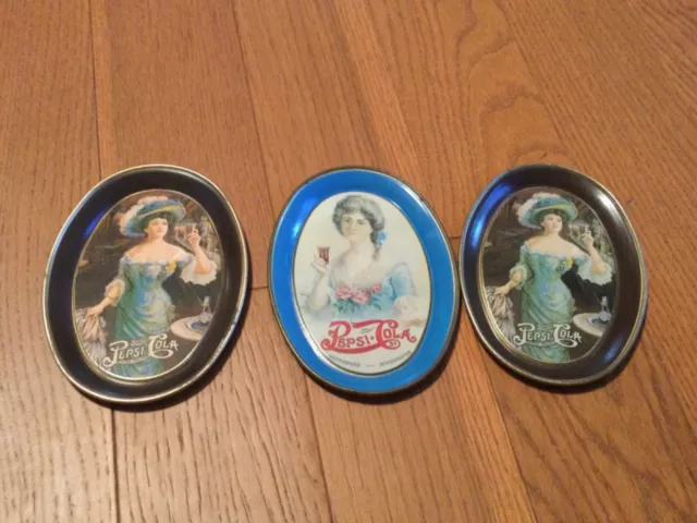 Vintage 1970s Drink Pepsi Cola Small oval metal Tin Advertising Trays