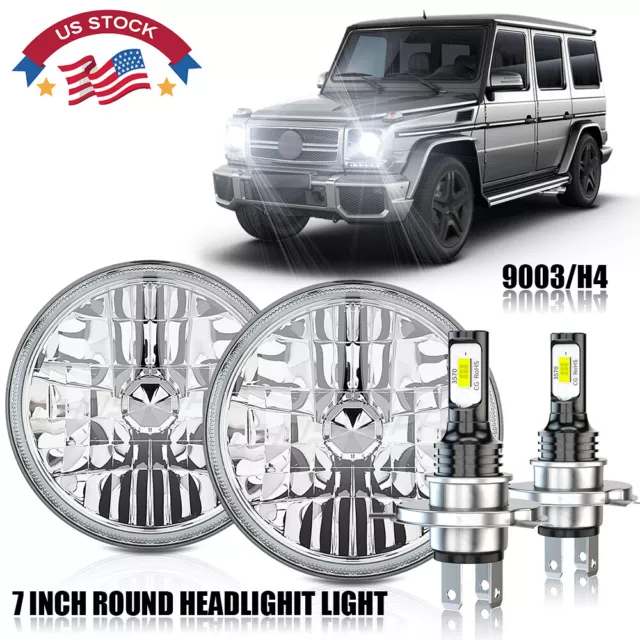 7 Inch led GLASS Headlight Round, CLASSIC LOOK Conversion Chrome pair