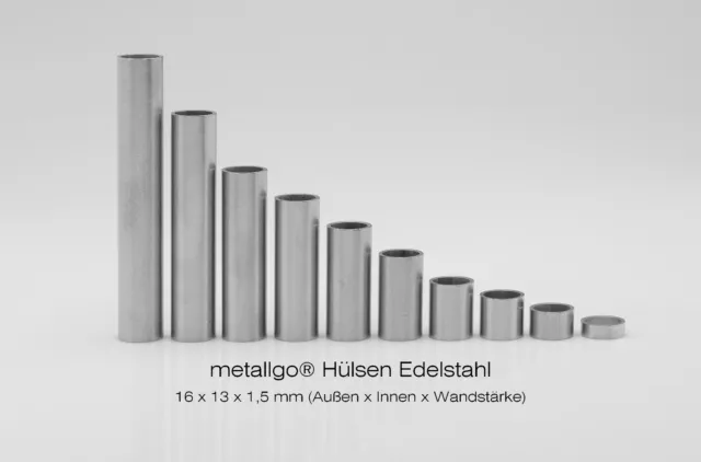 Edelstahl Distanzhülsen, ohne Innengewinde, bis M12 durchsteckbar, 16x13x1,5 mm