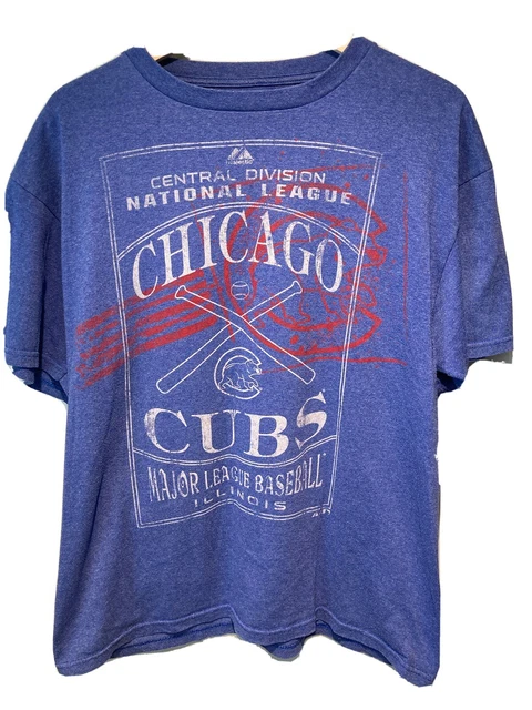 Majestic Central Division Major League Baseball Chicago Cubs blue tee shirt LG