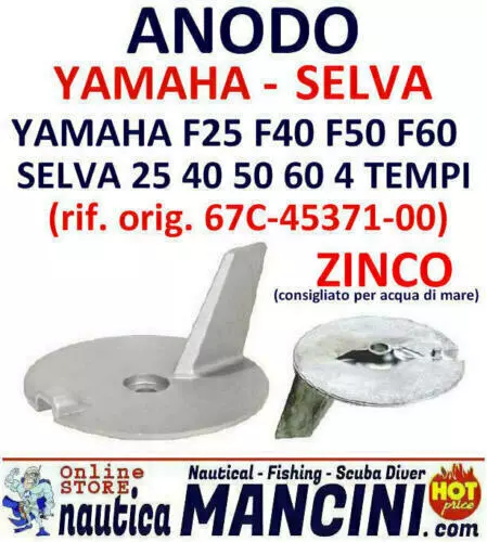 Anodo Zinco Pinna Yamaha Hp F25 F40 F50 F60 Selva 25 40 50 60 4 Tempi Fuoribordo