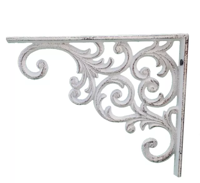 Wall Shelf Bracket Ornate Vine White Cast Iron Brace 9.375" Deep Crafting 2