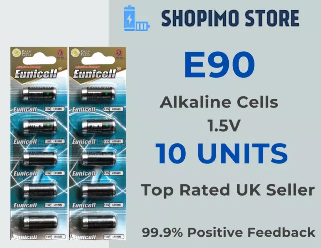 10 x E90 N Alkaline 1.5V Clock Alarm Fob Calculator Batteries LR1 Cells Eunicell