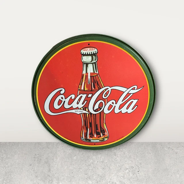 Letrero de hojalata botella de Coca-Cola de colección años 30 - diapositiva de 11-3/4", hecho en EE. UU. #DE-1069