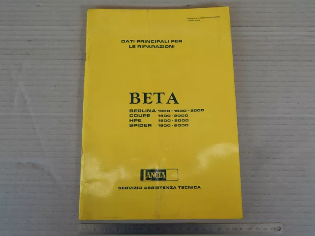 Manuale Originale 1976 Dati Riparazione Lancia Beta Coupe' Berlina Hpe Spider