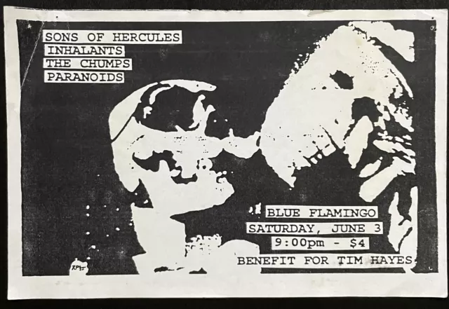 Vintage 1995 Mid 90s Punk Flyer Blue Flamingo Austin Texas Club Flyer Handbill