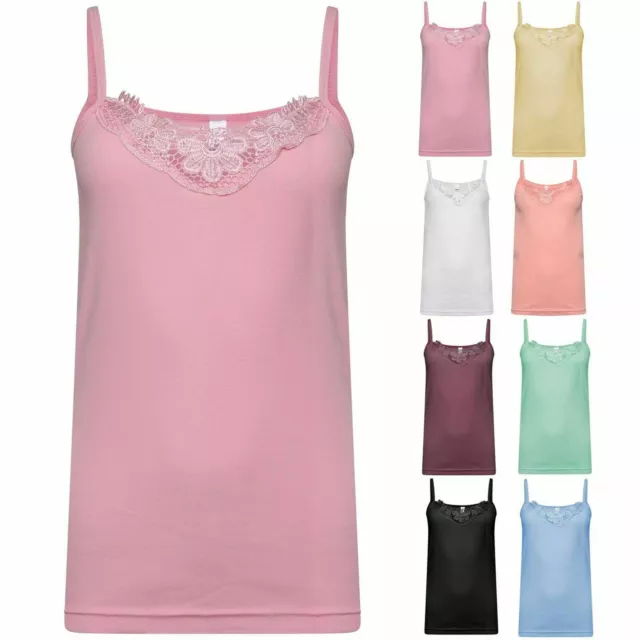 Camisole Lace Trim Vest T-Shirt Blouse Tank Tops Strap Cami White