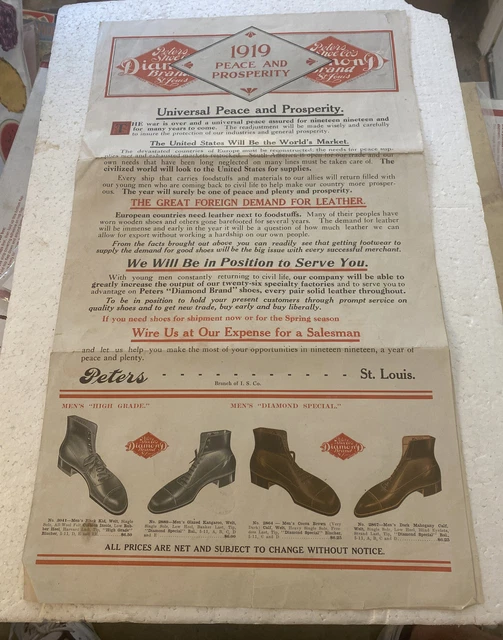 1919 Peace And Prosperity Peters Shoes Advertising, Catalog Poster Fold Out