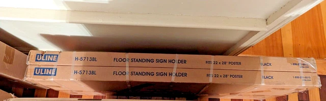 2 Uline H-5713BL Floor Standing Sign Holders - Fits Poster 22 x 28 Black