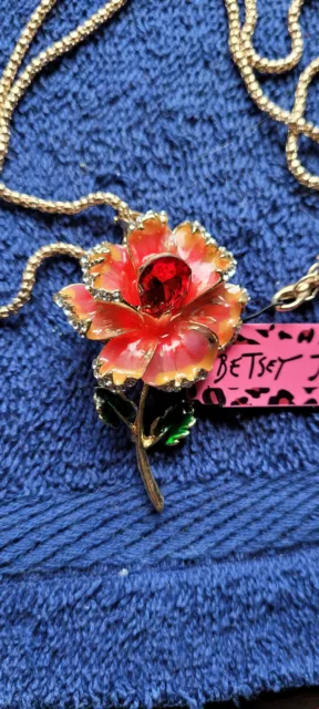 New Betsey Johnson Necklace Flower Pink Red Summer Collectible Decorative Nice