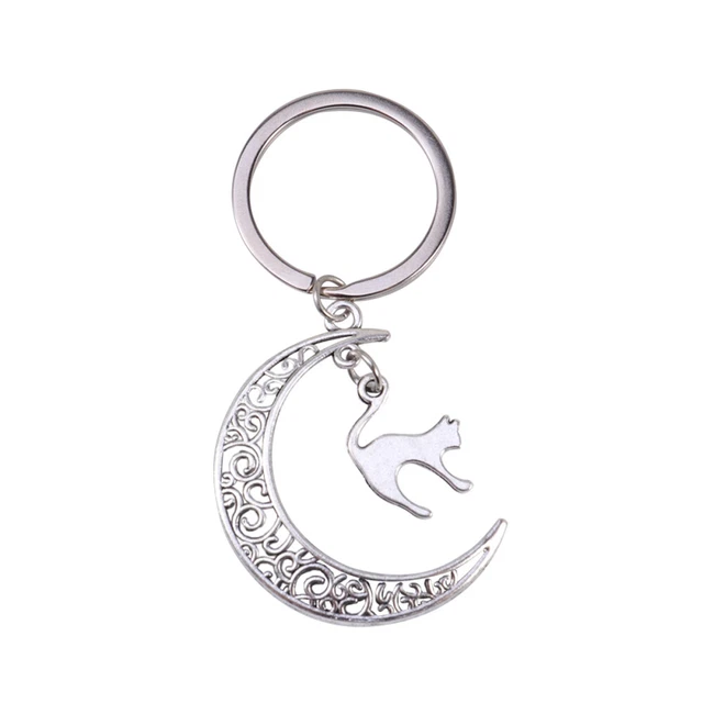 Porte-clés en forme de chat de lune évidé Porte-clés gothiques creux