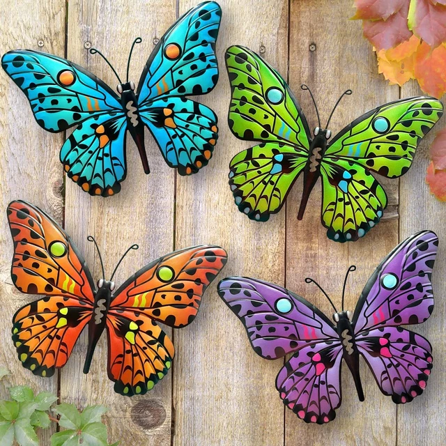 Metal Butterfly Wall Decor - 9.5" Outdoor Fence Wall Art Decor, Hanging for Gard