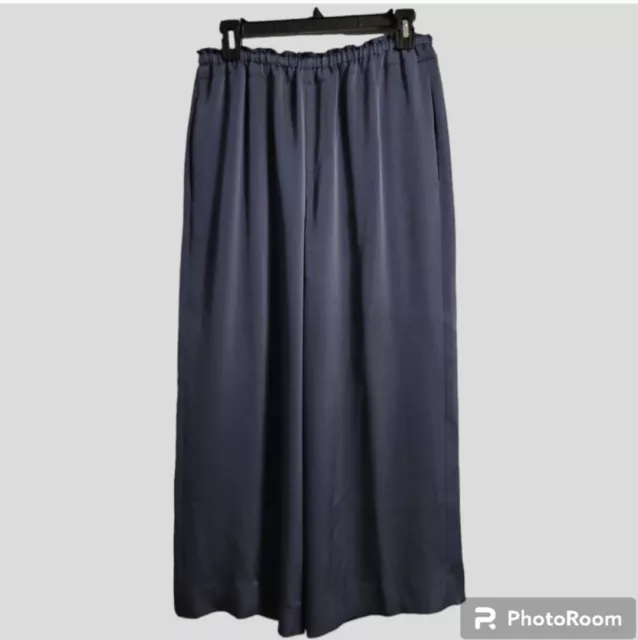 Vince Satin Pants Womens Medium Smokey Blue Wide-leg Straight Formal-Casual Boho