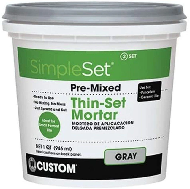 SimpleSet Pre-Mixed Thin-Set Mortar 1 QT - Gray - Fast Shipping