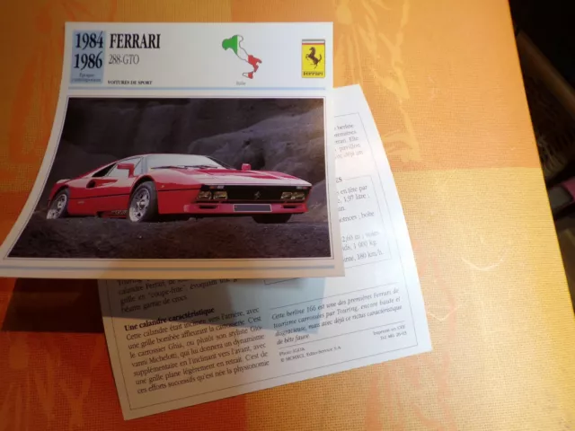 FICHE CARD carte  voiture italie ferrari 288 gto 1984 1986