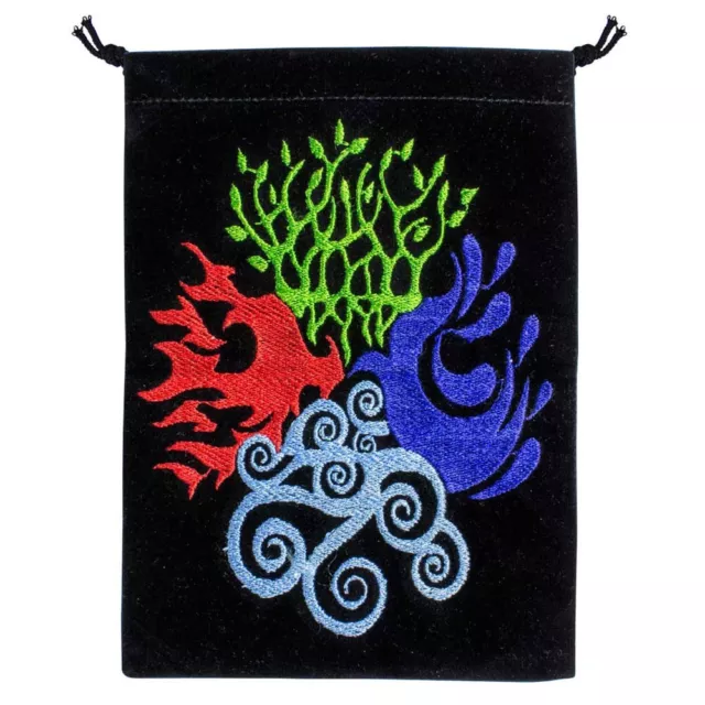 NEW Four Elements Embroidered Tarot Bag 5x7" Wicca Pagan Velvet Drawstring Pouch