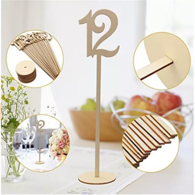 Numbers Wooden Table Stick Cards Set with Base Wedding Party Decor Y2