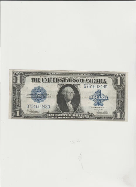 1923 $1 One Dollar Silver Certificate Note Horse Blanket Large Size Banknote.