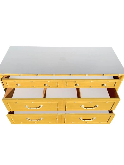 1970s Thomasville Henry Link Boho Chic Style Yellow Faux Bamboo Chest of Drawers 3