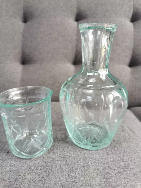 Vintage Glass Tumble up Bedside Night Water Decanter Carafe Set